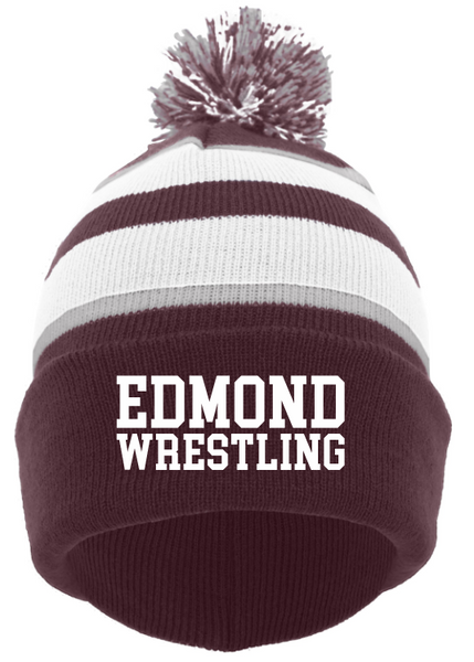 Edmond Wrestling 25 Knit Fold Over Pom Pom Beanie (2 Colors)