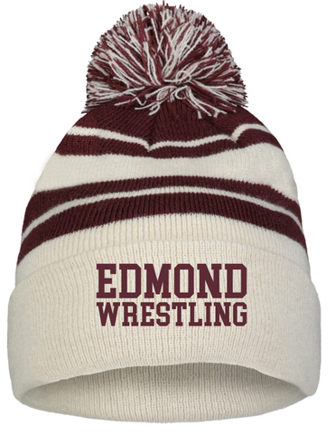 Edmond Wrestling 25 Knit Fold Over Pom Pom Beanie (2 Colors)